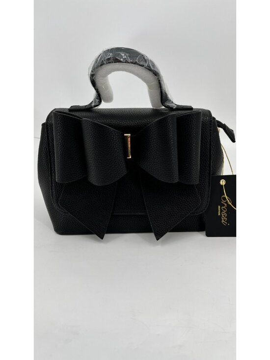 Crossi Handbags - Crossi Jasmine Bowtie Crossbody Black Gold Hardware Snap Vegan Leather